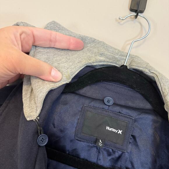 Hurley Pea Coat Womens L Blue Collared Double Breasted Outdoor Removable Hood - Picture 7 of 9